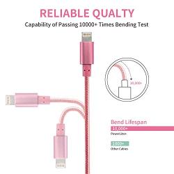iPhone Charger, Mfi Certified Lightning Cables 5Pack 2x3Ft 2x6Ft 10Ft to USB Syncing Data and Nylon Braided Cord Charger for iPhone 11/11 Pro Max/XS MAX/XR/XS/X/8/7/Plus/6S/iPad(Pink)