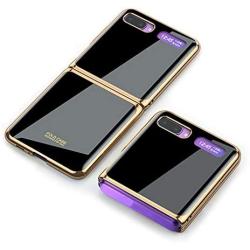Phone Case Ultra-Thin Back Cover Tempered Glass Shell Electroplated PC Protector Fit for Samsung Galaxy Z Flip Phone Accessories (Black)