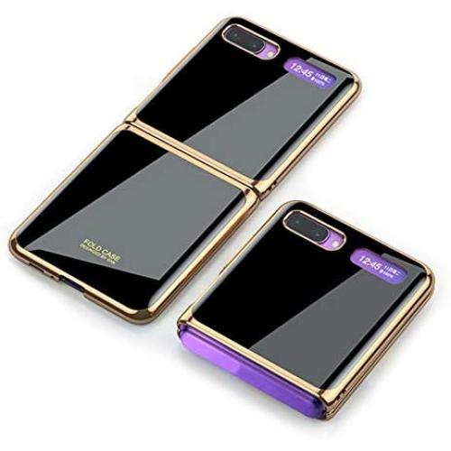 Phone Case Ultra-Thin Back Cover Tempered Glass Shell Electroplated PC Protector Fit for Samsung Galaxy Z Flip Phone Accessories (Black)