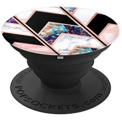 Trendy Chic Geometric-Marble Pink Black White and Rose-Gold PopSockets Grip and Stand for Phones and Tablets