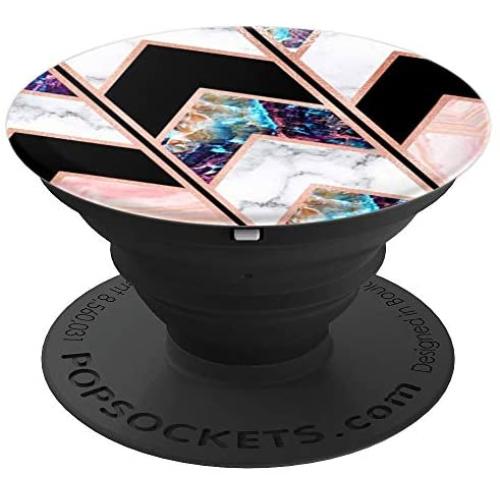 Trendy Chic Geometric-Marble Pink Black White and Rose-Gold PopSockets Grip and Stand for Phones and Tablets