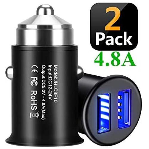 USB Car Charger[2-Pack],Bralon 4.8A Aluminum Alloy Car Charger Adapter 2 USB Port Fast Car Charging Mini Flush Compatible with iPhone Xs Max XR X 7 6,iPad Air 2/Mini 3,Galaxy Note S10/S9/S8 and More
