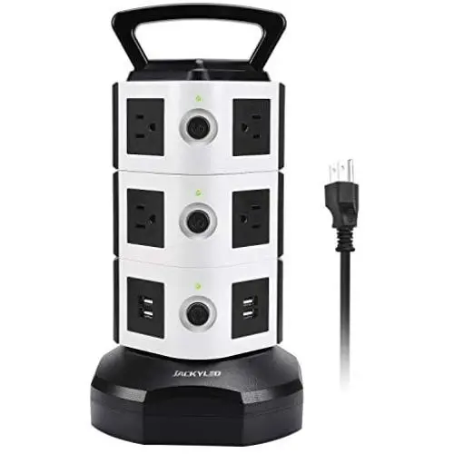 Power Strip Tower JACKYLED Surge Protector Electric Charging Station 3000W 13A 10 Outlets 4 USB Ports with 16AWG 6.5ft Heavy Duty Extension Cord for Home Office Power Strip Tower JACKYLED Surge Protector Electric Charging Station 3000W 13A 10 Outlets 4 USB Ports with 16AWG 6.5ft Heavy Duty Extension Cord for Home Office