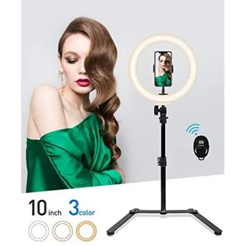 10 inch LED Ring Light with Stand and Phone Holder for YouTube Videos, Live Streaming, Makeup, Selfie Photography, Shooting with 3 Light Modes and 10 Brightness Level 10 inch LED Ring Light with Stand and Phone Holder for YouTube Videos, Live Streaming, Makeup, Selfie Photography, Shooting with 3 Light Modes and 10 Brightness Level