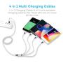 Multi Charging Cable, Multi USB Cable 3A 4FT USB Charging Cable Nylon Braided Universal 4in1 Multi Charger Cable Adapter Type-C/Micro USB Port,Compatible with Cell Phones and More(Silver,2Pack)
