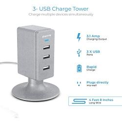 Multiple USB Charger (2 Pack), Overtime 3.1A 3-Port Desktop Charger Charging Station Multi Port Fast Wall Charger Hub Compatible with iPhone, iPad, Samsung, LG, Nexus, HTC and More – Silver