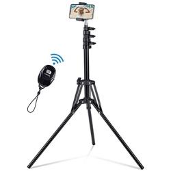 Selfie Stick Tripod, 63" Extendable Tripod Stand with Wireless Remote for iPhone & Android Phone, Camera, Metal Lightweight - Black