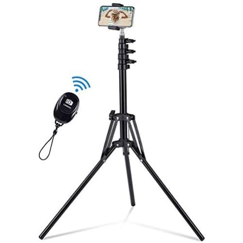 Selfie Stick Tripod, 63" Extendable Tripod Stand with Wireless Remote for iPhone & Android Phone, Camera, Metal Lightweight - Black