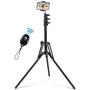 Selfie Stick Tripod, 63" Extendable Tripod Stand with Wireless Remote for iPhone & Android Phone, Camera, Metal Lightweight - Black