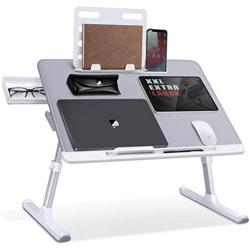 SAIJI Laptop Bed Tray Desk, Adjustable Laptop Stand for Bed, Foldable Laptop Table with Storage Drawer for Eating, Working, Writing, Gaming, Drawing (Gray, X-Large)