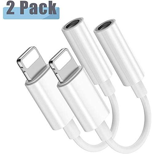 【2 Pack】 for iPhone Headphone Adapter to 3.5mm Jack Earphones Adapter, 3.5mm Earphones/Headphone Aux Audio Cable Compatible with iPhone 11/Xs Max/XR/X/8P/ 8/7P/7 Supports iOS 11 or Later