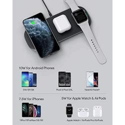 AUKEY Wireless Charging Station, 3-in-1 Qi Fast Charger Compatible with Apple Watch Series, AirPods Pro/AirPods, Wireless Charger for iPhone 11 Pro/XR/XS / 8 Plus, Samsung S10/S9 and More(36W Adapter