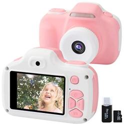 Joytrip Kids Camera for Girls Gifts, 12MP Digital Selfie 1080P HD Video Camcorder for Children 3-12 Years Old Shockproof Mini Learning Toy Cameras with Flash (16GB Memory Card Included) (Pink)