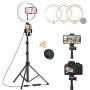 10" Led Ring Light with Tripod Stand 67" and 3 Phone Holders, Phone/Camera Tripod with Bluetooth Remote Control for Makeup/Live Stream/Selfie/Photography, Compatible with iPhone/Android - WONEW ZJ08