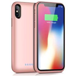 QTshine Battery Case for iPhone X/XS/10, Newest [6500mAh] Protective Portable Charging Case Rechargeable Extended Battery Pack for Apple iPhone X/XS/10(5.8) Backup Power Bank Cover - Rose Gold