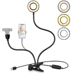 Webcam Light Stand for Live Stream,Upgrade Selfie Ring Light with Webcam & Cell Phone Holder Mount for Live Stream/Makeup/YouTube Video