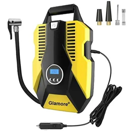 Glamore Portable Air Compressor for Car Tires, Digital Tire Inflator, 12V DC Air Compressor Tire Inflators, Air Tire Pump, 150 PSI with Emergency LED Flashlight for Cars, Motorcycles, Bikes, Ballons