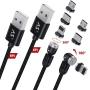 A.S 3 in 1 Magnetic Phone Charger Cable, 360° & 180° Rotation Magnetic Charging Cable, Compatible with Micro USB, Type C and iProduct 2 Pack (Black, 6ft+6ft)