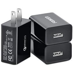 [3-Pack] Quick Charge 3.0, FONKEN 18W 3A USB Wall Charger QC 2.0/3.0 Adapter Fast Charger Block Compatible for Samsung S10/S9/S8/Note 8/7, LG G5, Nexus 9,HTC 10, iPhone, iPad, Wireless Charger (Black)