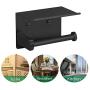 VAEHOLD Self Adhesive Toilet Paper Holder with Phone Shelf SUS 304 Stainless Steel Wall Mounted Toilet Paper Roll Holder - Rustproof and Bathroom Washroom Tissue Roll Holder with Shelf - Black