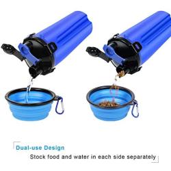 Dog Water Bottle Dog Bowls for Traveling Pet Food Container 2-in-1 with Collapsible Dog Bowls, Outdoor Dog Water Bowls for Walking Hiking Travelling … (Blue)