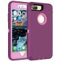 MXX iPhone 8 Plus Heavy Duty Protective Case with Screen Protector [3 Layers] Rugged Rubber Shockproof Protection Cover for Apple iPhone 7 Plus - iPhone 8 Plus/Apple Phone 8+ - Plum/Light Pink