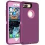 MXX iPhone 8 Plus Heavy Duty Protective Case with Screen Protector [3 Layers] Rugged Rubber Shockproof Protection Cover for Apple iPhone 7 Plus - iPhone 8 Plus/Apple Phone 8+ - Plum/Light Pink