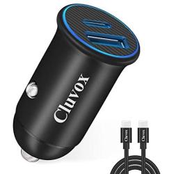 Cluvox USB C Fast Car Charger, 25W PD&QC 3.0 Dual Port Compatible for Samsung Galaxy S20/Plus/Ultra/10, Note 10 Plus/9, Google Pixel 4xl/3a, Mini All Metal Flush Fit Car Adapter with 3.3ft Type C Cord