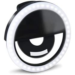 GLOUE Selfie Light Ring Led Circle Clip-on Selfie Fill Light with 36 Led Bubbles USB Rechargeable Portable for iPhone Smart Phones, Pads, Makeup Mirrors-Black 1 Pack