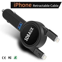 SDBAUX Car Charger,Quick Charge 3.1A/15W with 2.3ft Dual Retractable Cable,Compatible/Replacement for iPad iPod Phone 11 XS Max XR X 8 7 6 Plus 5s,1 USB Port for Samsung Galaxy LG Google Pixel & More