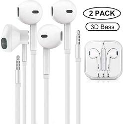 MOPIDICK 3.5mm in-Ear Wired Noise Cancellation Earbuds/Earphones/Headphones with Remote & Micphone Compatible with iPhone 6s plus/6/5s/5c/Pad/S10 Android All 3.5 mm Audio Devices (2 Pack)-white-01