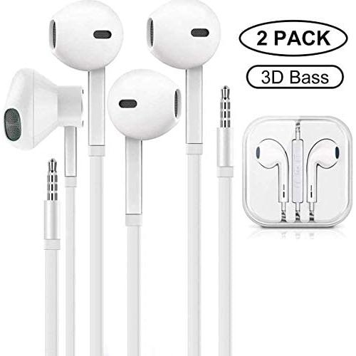 MOPIDICK 3.5mm in-Ear Wired Noise Cancellation Earbuds/Earphones/Headphones with Remote & Micphone Compatible with iPhone 6s plus/6/5s/5c/Pad/S10 Android All 3.5 mm Audio Devices (2 Pack)-white-01