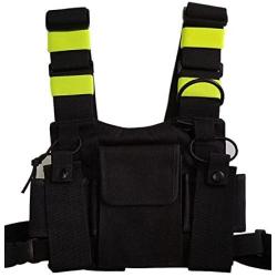 Lewong Universal Hands Free Chest Harness Bag Holster for Two Way Radio (Rescue Essentials) (Black and Fluorescent Green)