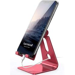 Adjustable Cell Phone Stand, Lamicall Phone Stand : [Update Version] Cradle, Dock, Holder Compatible with iPhone Xs XR 8 X 7 6 6s Plus SE 5 5s 5c Charging, Accessories Desk, Android Smartphone - Red