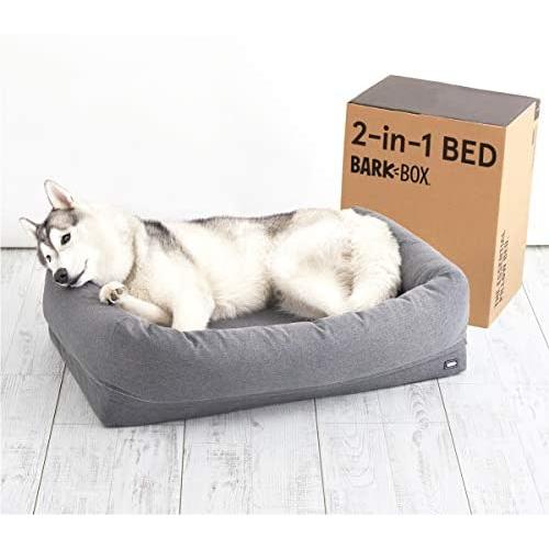 Barkbox 2-in-1 Memory Foam Dog Cuddler Bed | Plush Orthopedic Joint Relief Crate Lounger or Donut Pillow Bed, Machine Washable + Removable Cover | Waterproof Lining | Includes Toy