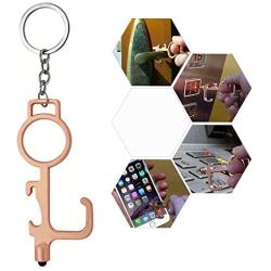 Baswlth No Touch Door Opener Tool,Touch Free Safe Door Opening Keychain Tool,Stylus Multi-function Key Tool for Handle,Touchscreens,Keypad,Button and Bottle Opener(Rose Gold)