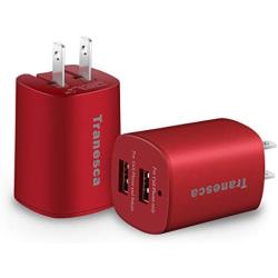 Tranesca Dual USB Wall Chargers for New iPhone SE,iPhone Xs/Xs Max,iPhone XR/8/7/6S/6S Plus/6 Plus/6, Samsung Galaxy S7/S6/S5 Edge, LG, HTC, Moto, Kindle and More-2 Pack (Red)