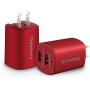 Tranesca Dual USB Wall Chargers for New iPhone SE,iPhone Xs/Xs Max,iPhone XR/8/7/6S/6S Plus/6 Plus/6, Samsung Galaxy S7/S6/S5 Edge, LG, HTC, Moto, Kindle and More-2 Pack (Red)