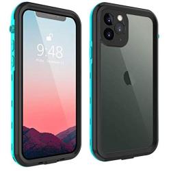 iPhone 11 Pro Max Case, 11 Pro Max Waterproof Case Ultra Slim Fit with Built-in Screen Protector 360° Full Body Clear Case Cover for Girls Silicone Bumper for iPhone 11 Pro Max 6.5 (Teal&Clear)