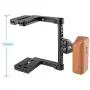 CAMVATE DSLR Video Camera Cage Stabilizer Rig with Wooden Handle for Canon Nikon Sony (Right Hand)