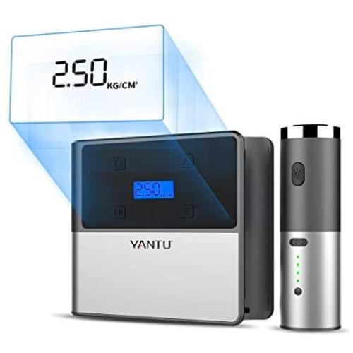 YANTU Portable Air Compressor Pump, Cordless Tire Inflator with Digital Display and LED Lights for Car and All Inflatables, Detachable Power Adapter with Dual USB