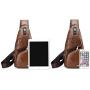 Mens Leather Sling Bag, Chest Daypack Crossbody Shoulder Bag Anti Theft with USB Charging Port (Brown)