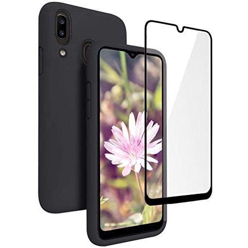 Vinve Samsung Galaxy A20 Case, Galaxy A30 Case, with Tempered Glass Screen Protector [2 Pack], Liquid Silicone Slim Fit Drop Protection Case for Galaxy A20 (Black)