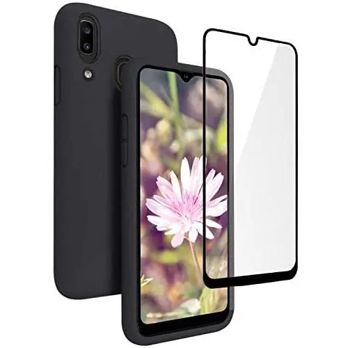 Vinve Samsung Galaxy A20 Case, Galaxy A30 Case, with Tempered Glass Screen Protector [2 Pack], Liquid Silicone Slim Fit Drop Protection Case for Galaxy A20 (Black)