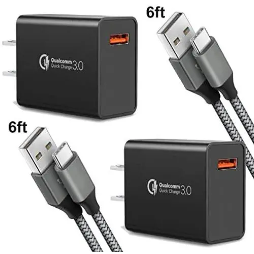 Quick Charge 3.0,USB Type-C Cable with Adaptive Fast Wall Charger Compatible for Samsung Galaxy S8 S8 Plus S9 S9 Plus,LG G6 G5 V30 V20, Google Pixel 2 Nexus 5X 6p …
