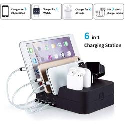 Ocim 6 Port USB Charging Station,Multiple Devices Desktop Charger Docking Organizer Compatible for Airpods Apple iWatch iPhone iPad Tablets and Smart Cell Phones