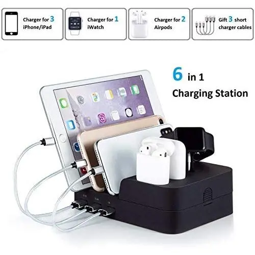 Ocim 6 Port USB Charging Station,Multiple Devices Desktop Charger Docking Organizer Compatible for Airpods Apple iWatch iPhone iPad Tablets and Smart Cell Phones Ocim 6 Port USB Charging Station,Multiple Devices Desktop Charger Docking Organizer Compatible for Airpods Apple iWatch iPhone iPad Tablets and Smart Cell Phones