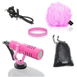 Movo VXR10 Universal Video Microphone with Shock Mount, Deadcat Windscreen, Case for iPhone, Android Smartphones, Canon EOS, Nikon DSLR Cameras and Camcorders (Pink Breast Cancer Awareness Edition)