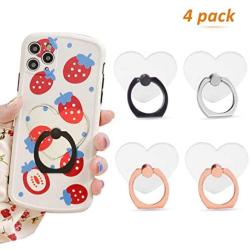 Phone Ring Holder Transparent Ring Holder for Cell Phone 360 Degree Rotation 180 °Flip Grip Finger Ring Stand Kickstand Compatible Most Mobile Phones (2 Rose Gold+1Black+1Silver (Heart Type))