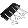 GEMEK Pet Cat Dog Grooming Scissors Set 4 Pieces Stainless Steel Professional Pet Trimmer Kit - 7.5 inch Straight Cutting Scissors, Thinning Shears, Curved Scissors, Grooming Combs